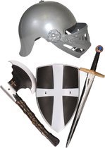 Carnaval Verkleed set - Ridder helm met wapens - voor kinderen - grijs/zwart - Middeleeuwen/krijgers