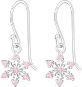 Joy|S - Zilveren sneeuwvlokje bedel oorbellen - oorhangers - zacht roze zirkonia