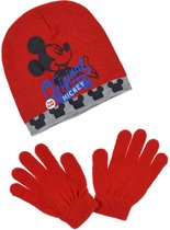 Mickey muts met bijpassende handschoenen - kinderen - rood (hoofdomtrek 52cm)