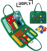 Hofly Busy Board – Vert – Dossier de jouets de Jouets Jouets sensoriels – Extra durable avec finition en cuir de haute qualité – Planche d'activité unisexe Montessori pour apprentissage des Boutons en dentelle – Jeu Éducatif