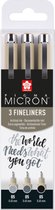 Fineliner sakura pigma micron 05 set noir gr 3 tailles - 6 pcs