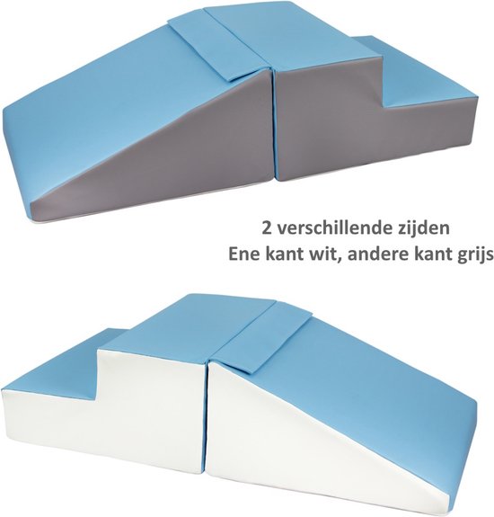 Mini glijbaan Blauw-Grijs-Wit, Zachte Soft Play Foam Blokken 2-delige set | grote speelblokken | motoriek baby speelgoed | foamblokken | reuze bouwblokken | Soft play peuter speelgoed | schuimblokken