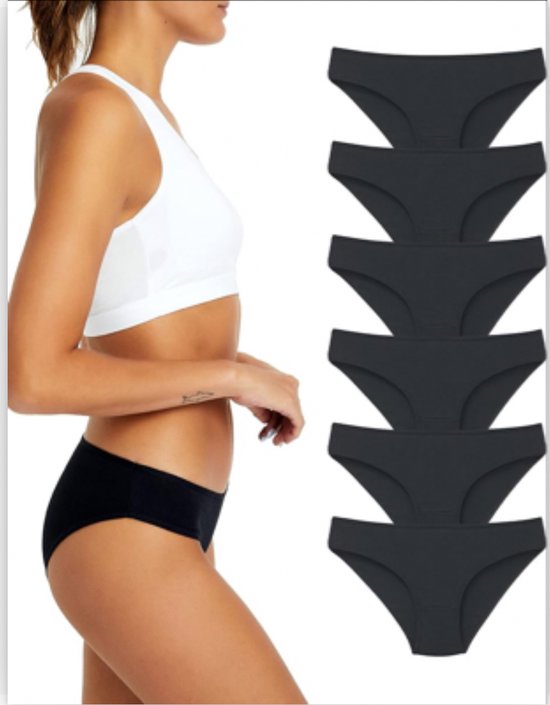 Dames Ondergoed - Katoenen ondergoed voor dames - Damesslipjes - Damesondergoed, 6-pack zachte bikinislipjes - Zwart - maat L