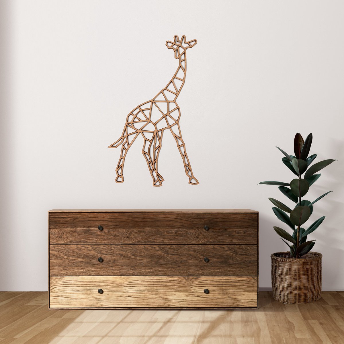 Wanddecoratie - Geometrische Giraffe - Naturel