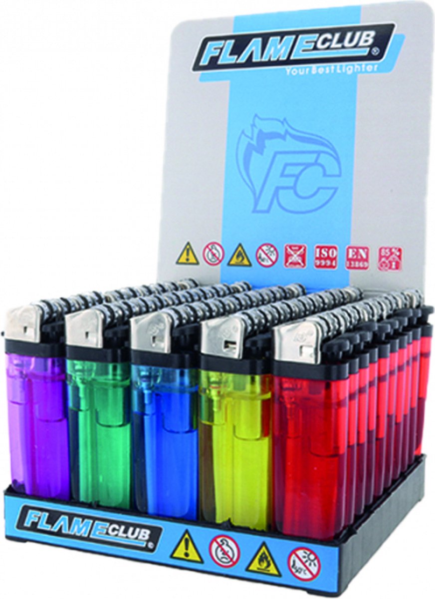 FlameClub Wegwerp aansteker vuursteen - Transparant - Display (50-stuks)