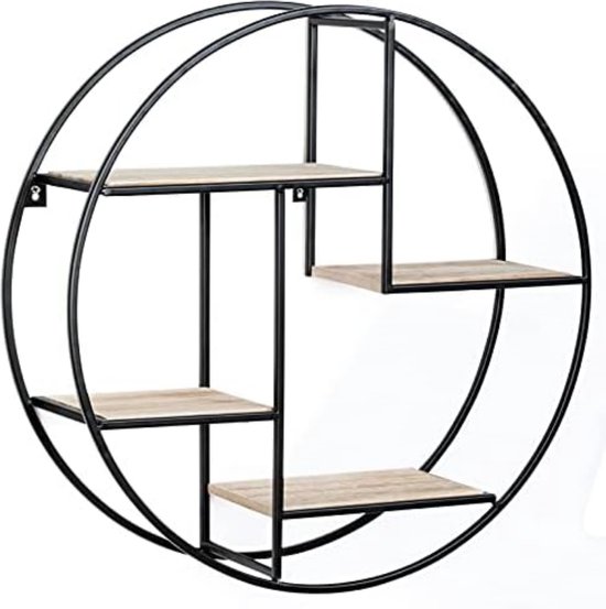 Muurplank Rond Ronde wandplank Lily 4 niveaus hout en dik metaal industrieel design | bol