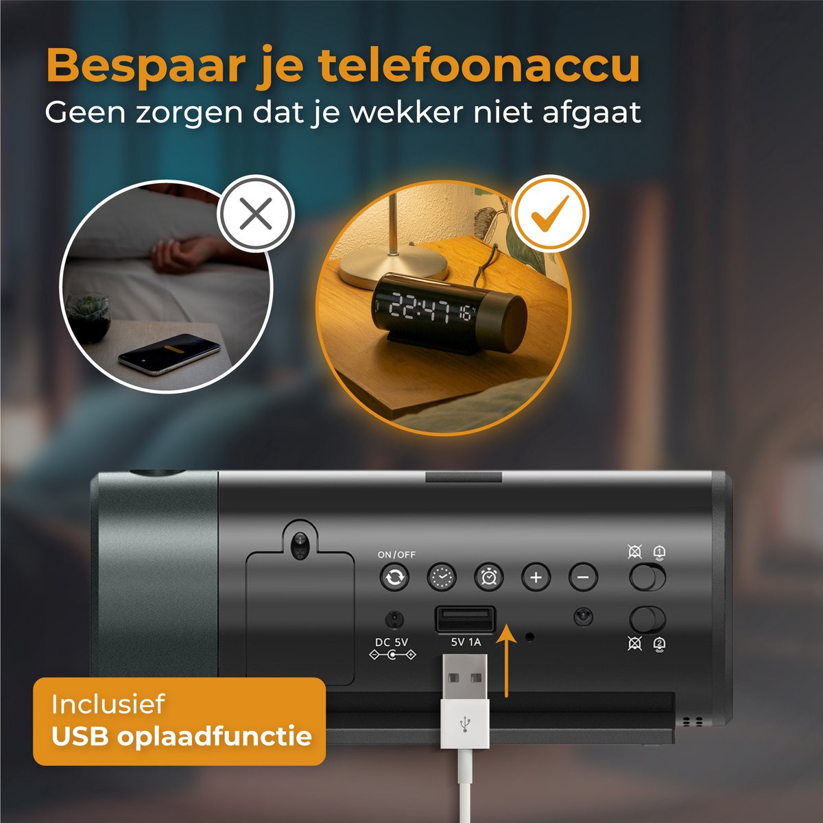 Nuvance Digitale Wekker met Projectie - Digitale Klok Slaapkamer - Snooze Functie - Dubbel Alarm - Wekkers Digitaal - Alarmklok - Zwart — cadeau in Elektronica - foto 6