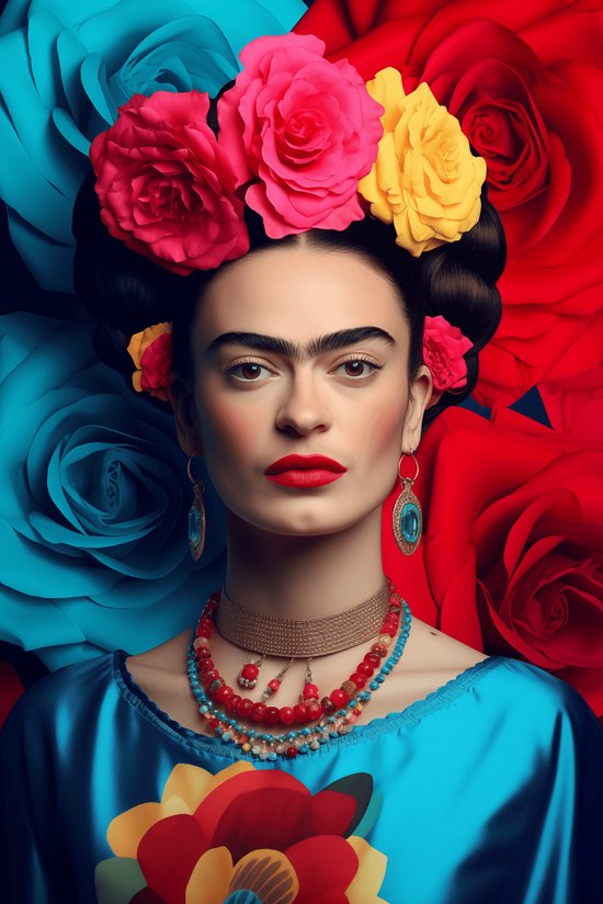 Frida Kahlo Poster | Kunstenares | Portretposter | Zelfportret | Bloemenposter | 61x91cm | Wanddecoratie | Muurposter | Geschikt om in te lijsten