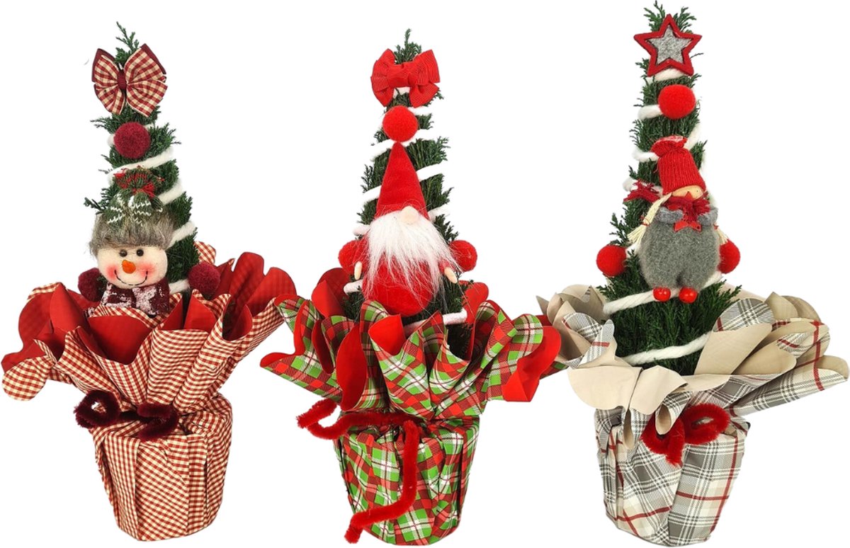Chamaecyparis Ellwoodii Kerstboom Vriendjes (3 stuks) - Kerst - Hoogte: 35cm - Potmaat: Ø11cm - Kerstversiering - Kerst Decoratie