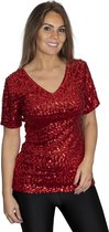 Top à sequins - chemise - Rouge - Taille S/M - Taille 36/38/40 - Disco