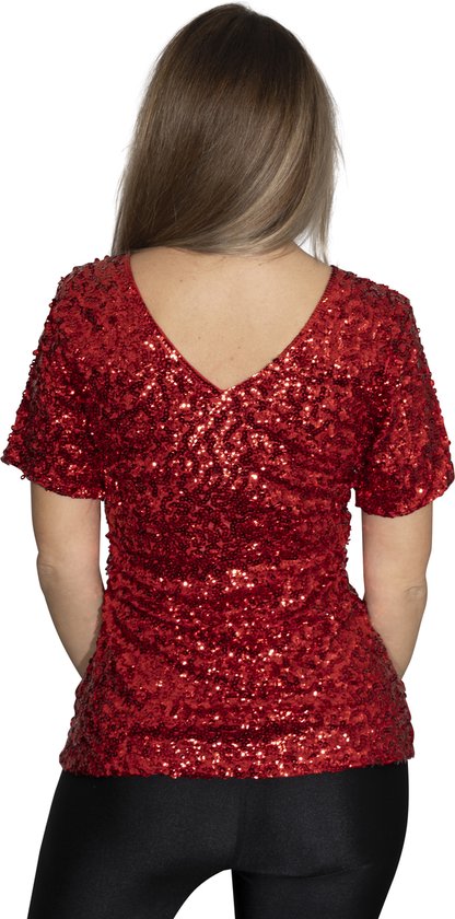 Top à sequins - chemise - Rouge - Taille S/M - Taille 36/38/40 - Disco