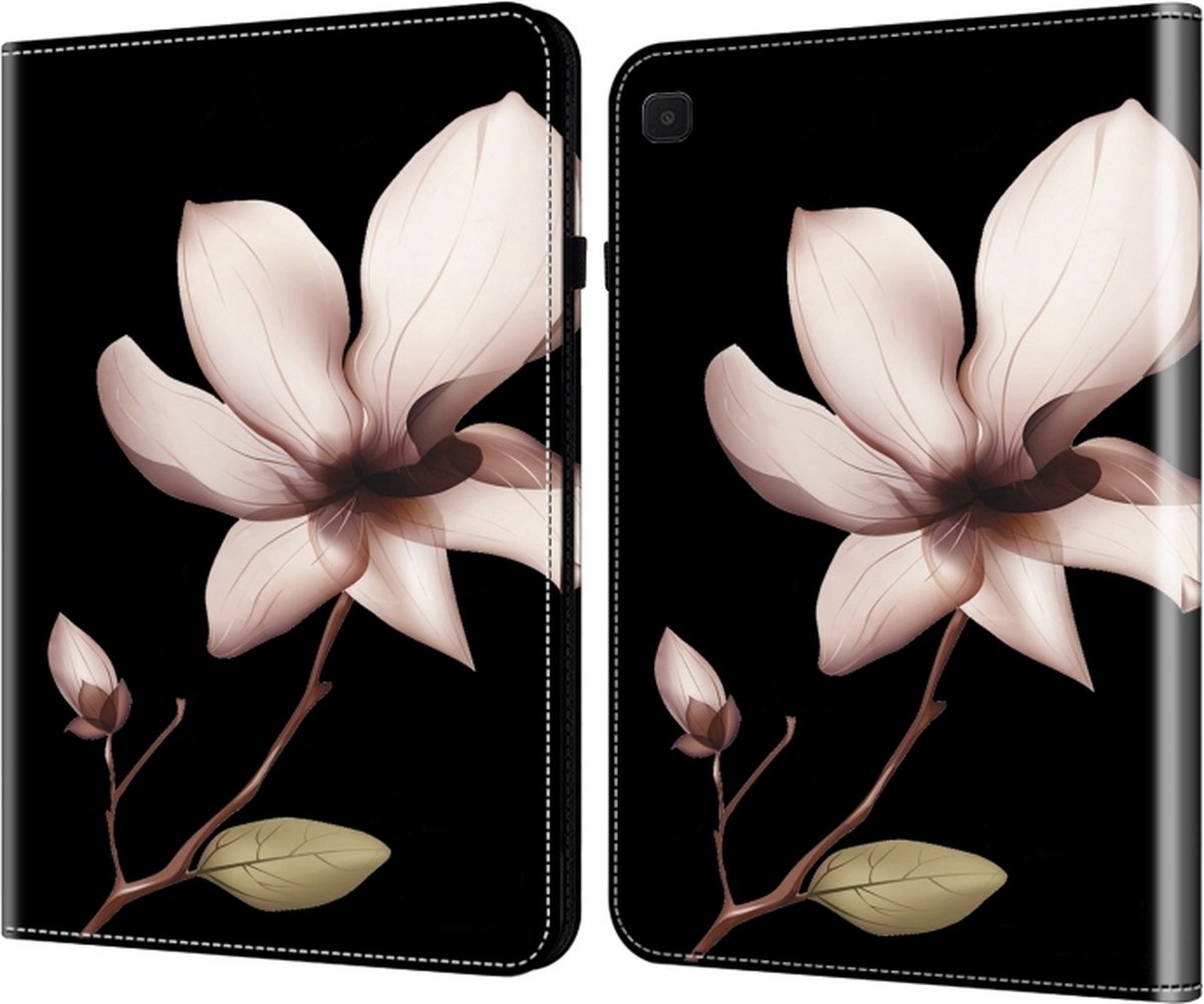 Hoesje geschikt voor Samsung Galaxy tab A9 Plus / Tab A11 Plus - tablet hoesje book case cover - zwart wit mandala bloem - 11 inch - Samsung A9+ / A11+ - silicone inleg hoes map