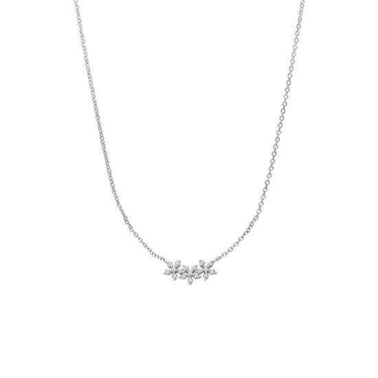 Lucardi Dames Zilveren collier drie bloemen met zirkonia - Ketting - 925 Zilver - Zilverkleurig - 45 cm