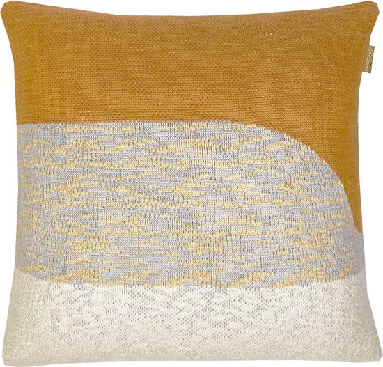 Sunset knitted cushion yellow