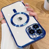 iPhone 13 Pro Transparant MagSafe Magnetische Telefoon Hoesje - Achterkant Doorzichtig case met Camerabescherming - Donker Blauw