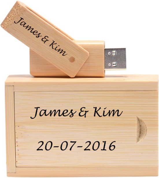 Foto: Beuken hout uitklap usb stick met opbergdoos gepersonaliseerd met uw naam tekst of logo 16gb