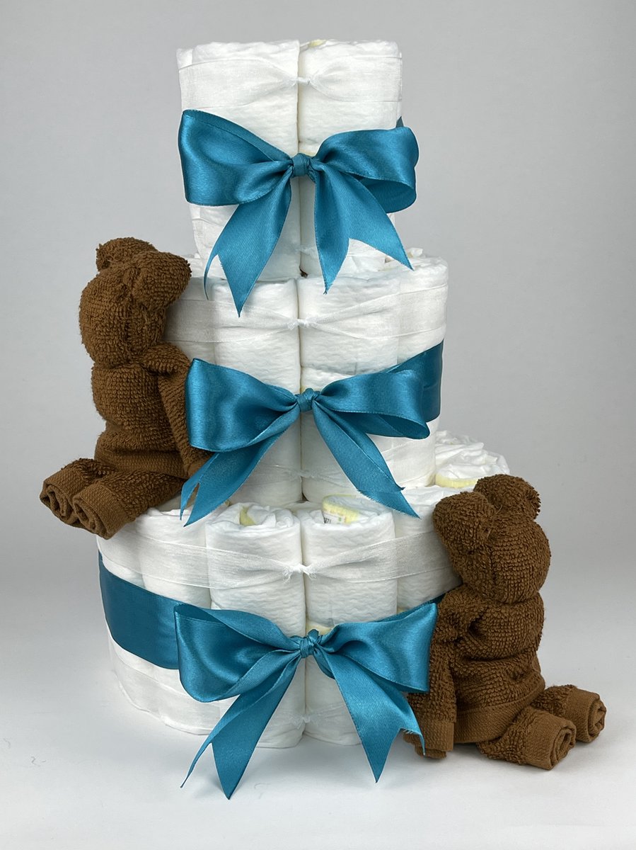 Goedkoopste Chouette-Chouette | Luiertaart Neutraal | Kraamcadeau | Geboorte Jongen Meisje | Babyshower | Beren clay Bruin - Petrol