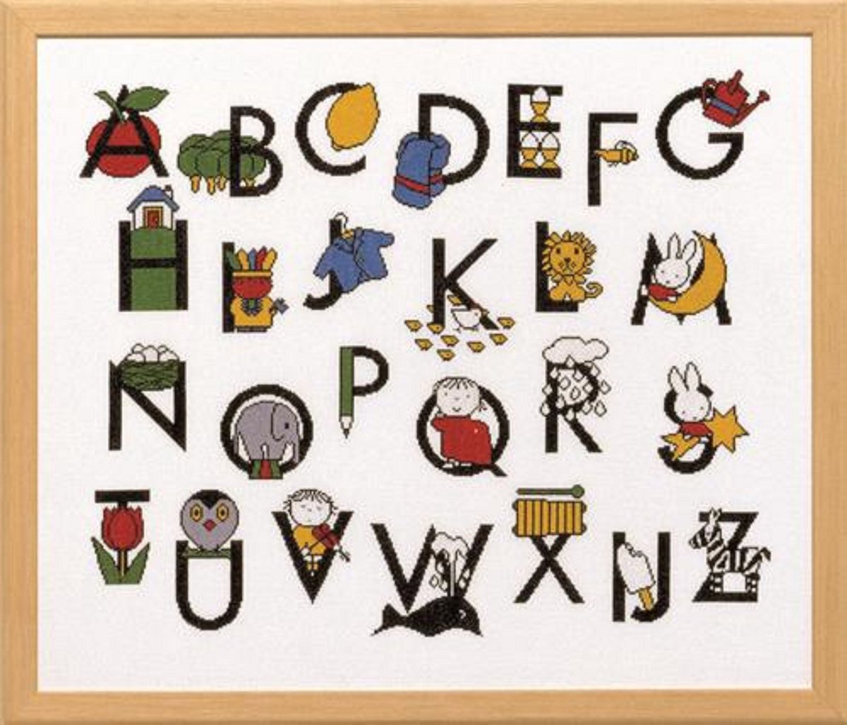Pako Borduurpakket met telpatroon en code kaart - alfabet Dick Bruna - 219.249 - voorgesorteerd garen - Aida - 62 x 51 cm - DIY kit