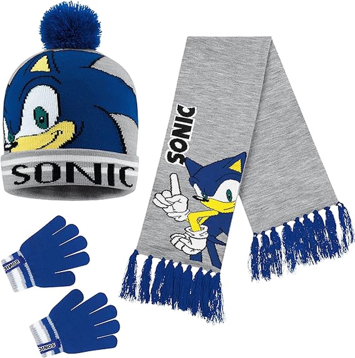 Ensemble Hiver Sonic The Hedgehog – Bonnet, écharpe, Gants (3 Pièces) – Maille Douce, Pour Garçon, Cadeau Gamer