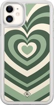 Casimoda® hoesje - Geschikt voor iPhone 11 - Groen Hart Swirl - 2-in-1 case - Schokbestendig - Illustratie - Verhoogde randen - Groen, Transparant