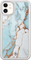 Casimoda® hoesje - Geschikt voor iPhone 11 - Marmer Lichtblauw - 2-in-1 case - Schokbestendig - Marble design - Verhoogde randen - Blauw, Transparant