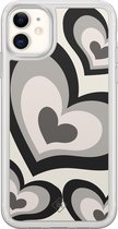Casimoda® hoesje - Geschikt voor iPhone 11 - Hart Swirl Zwart - 2-in-1 case - Schokbestendig - Illustratie - Verhoogde randen - Zwart, Transparant