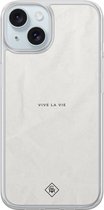 Casimoda® hoesje - Geschikt voor iPhone 15 - Vive La Vie - 2-in-1 case - Schokbestendig - Tekst - Verhoogde randen - Bruin/beige, Transparant