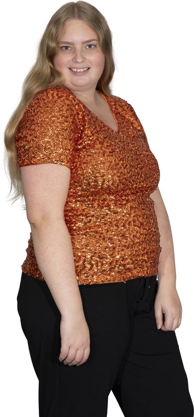 Top à paillettes - chemise - Oranje - Taille L/XL - Taille 44 - Disco - Fête du Roi - Nederlands Elftal