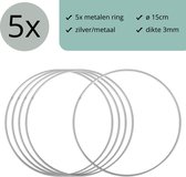Zilver metalen ring ø15cm - 5 stuks - (Dromenvanger ring 15cm - draad staal ring - stalen ring - bloemen ring - macrame ring)