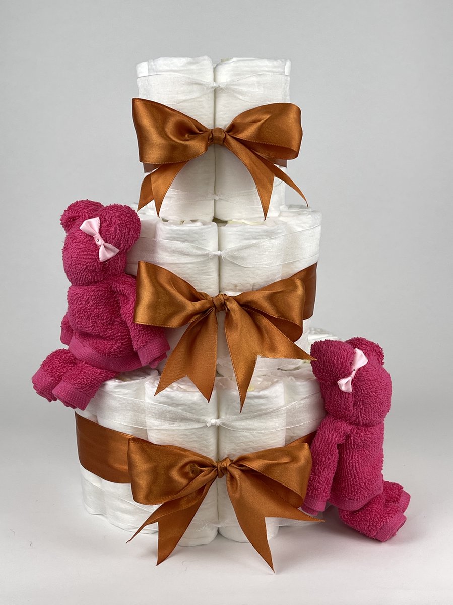 Goedkoopste Chouette-Chouette | Luiertaart Meisje | Kraamcadeau | Geboorte Meisje | Babyshower | Beren Fuchsia roze - Koper