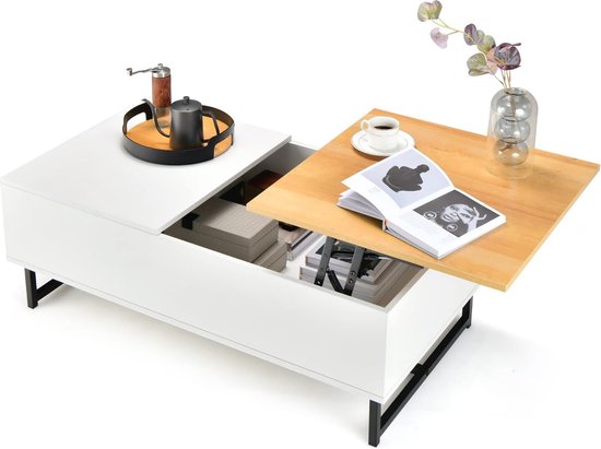 Table Basse Réglable En Hauteur FiveWillowise - Avec étagère Et Compartiment Caché, Blanc - Pour Salon, Petit Espace
