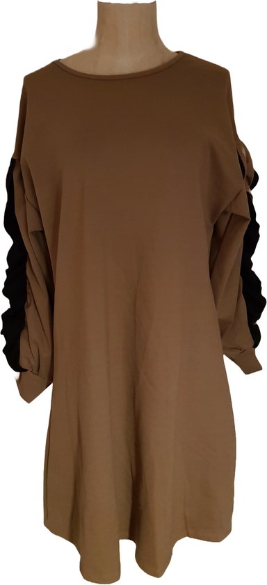 Dames jurk met roezelmouw camel One size 38/42