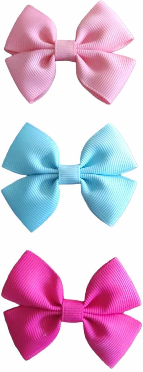 Haarspeldjes met Strik - Setje 3 Haarclips - Haaraccessoires Peuter Kleuter Meisjes - Roze - Zachtblauw - Felroze