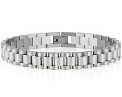 Heren Armband Presidential - Horlogeband Stijl - Zilver kleurig - Staal - 10mm - Schakelarmband - Armbanden - Kerstcadeaus - Kerst Cadeautjes voor Hem
