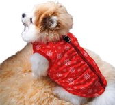 Kerst Bodywarmer Hond & Kat - Maat S - Winter - Honden Kerstpakje Rood Sneeuwvlokken - Kerstpak voor Honden en Katten - Honden Verkleed Kostuums - Kerstkostuum - Hondenkleding