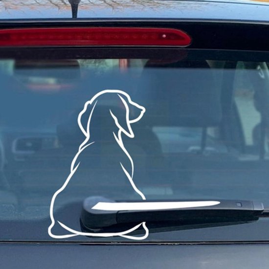 Autosticker - Hond met Staart Ruitenwisser - Grappige Auto Sticker Wit - Hoogwaardig Vinyl - Autostickers Wrap Folie - universeel/alle automerken
