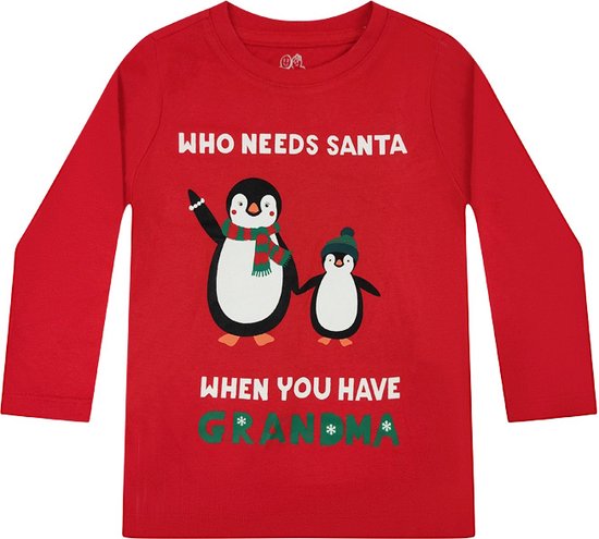 Kerst T-shirt Pinguins Grandma Rood - Kinderen