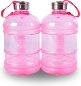 Chique Roze Sportfles Set 1.9L voor Fitness & Sport | BPA-Vrij Waterfles met Handvat en Clipsluiting | Ideaal Cadeau voor Sportieve Vrouwen
