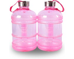 Chique Roze Sportfles Set 1.9L voor Fitness & Sport | BPA-Vrij Waterfles met Handvat en Clipsluiting | Ideaal Cadeau voor Sportieve Vrouwen