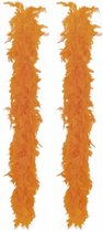 Boland Carnaval verkleed boa met veren - 2x - oranje - 180 cm - 80 gram - Glitter and Glamour