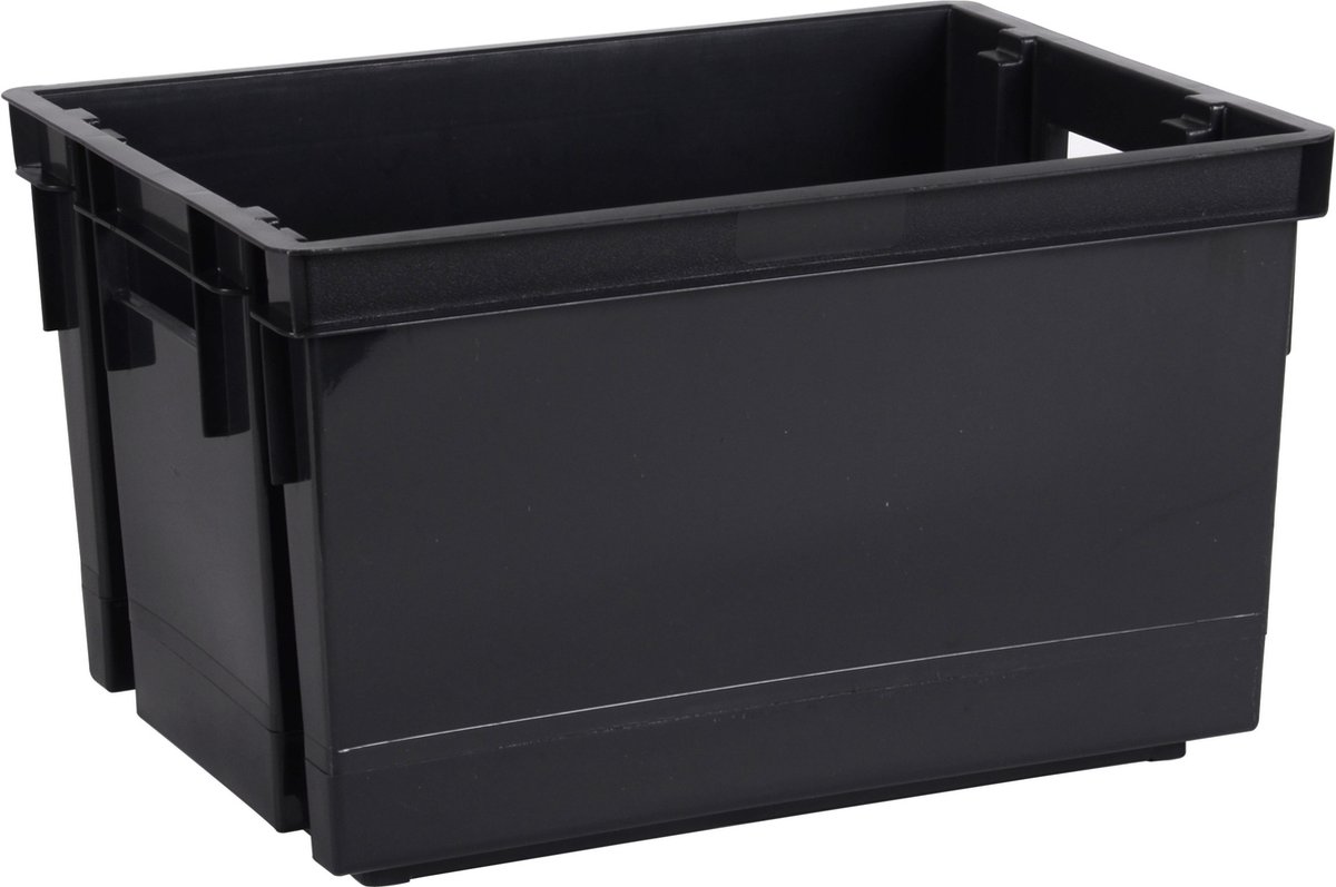 EDA Opbergbox/opbergkrat 20 L - zwart - kunststof - 39 x 29 x 23 - stapelbaar/nestbaar - Opbergbox