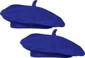 Boland Carnaval verkleed hoed/baret in Franse stijl - 2x - blauw - heren/dames - Frankrijk thema