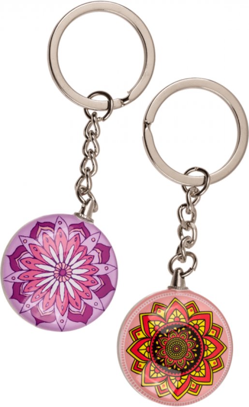 Porte-clés Mandala - double face - cintre sac - mandala - lot de 6 pièces