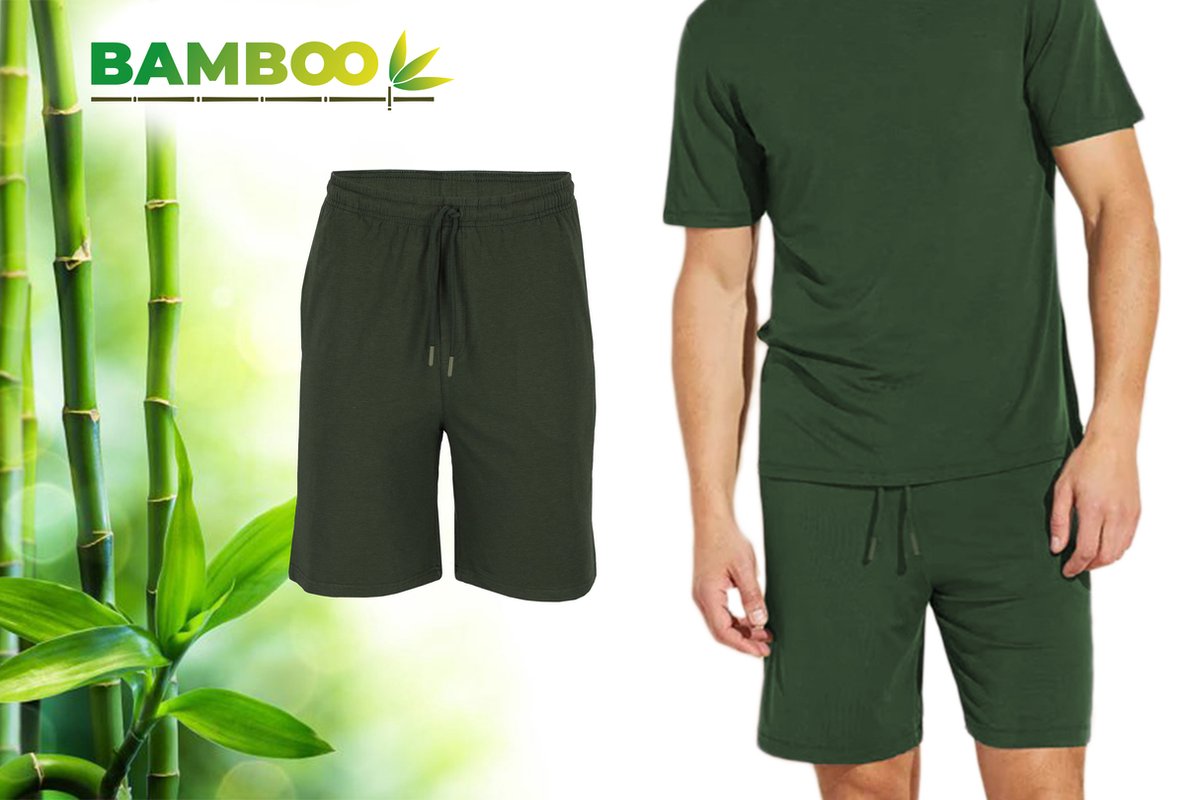 Bamboe Pyjama Short Heren - Groen - Korte Pyamabroek Heren - Pyama Heren Volwassenen
