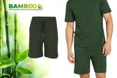 Bamboe Pyjama Short Heren - Groen - Maat XXL - Korte Pyamabroek Heren - Pyama Heren Volwassenen