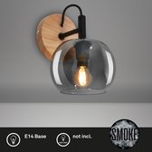 BRILONER - Wandlamp - 2143014 - Zwenkbaar - E14 fitting - Rookglas - Gloeilamp niet inbegrepen - 16 x 19 x 21 cm - Zwart-hout