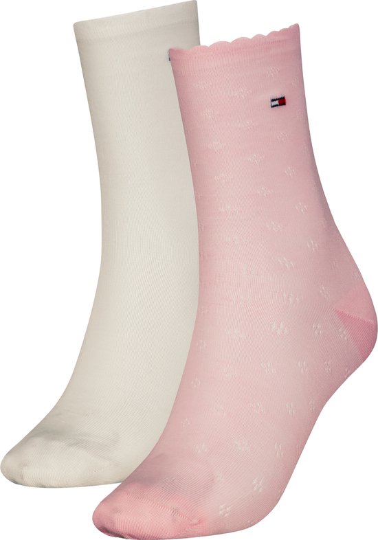 Tommy Hilfiger dames 2P sokken summer knit roze & wit - 39-42