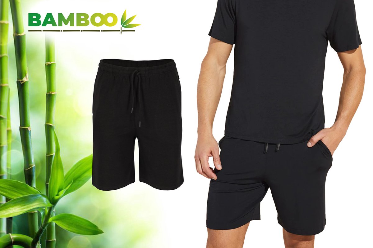 Bamboe Pyjama Short Heren - Zwart - Korte Pyamabroek Heren - Pyama Heren Volwassenen