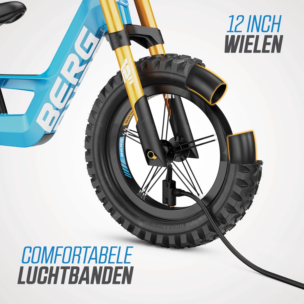 BERG Biky Cross Blue Loopfiets - 12 inch - Met handrem - Lichtgewicht frame van magnesium - Verstelbaar zadel - 2,5+ Jaar - Blauw — afbeelding 3