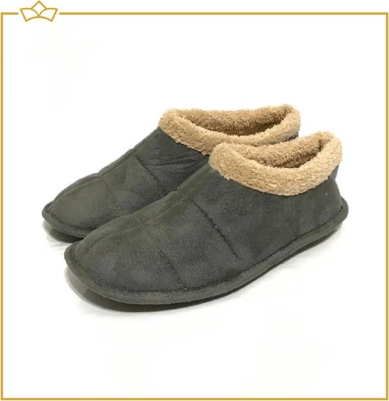 ATTREZZO® Sloffen met warme voering - Hoog model - Lichtgrijs - Maat 43 - pantoffels - Altijd warme voeten!